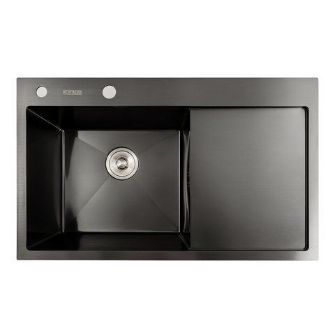 Кухонная мойка черная PVD 78*48 L Platinum Handmade (два отверстия, круглый сифон 3,0/0,8) 42219 фото