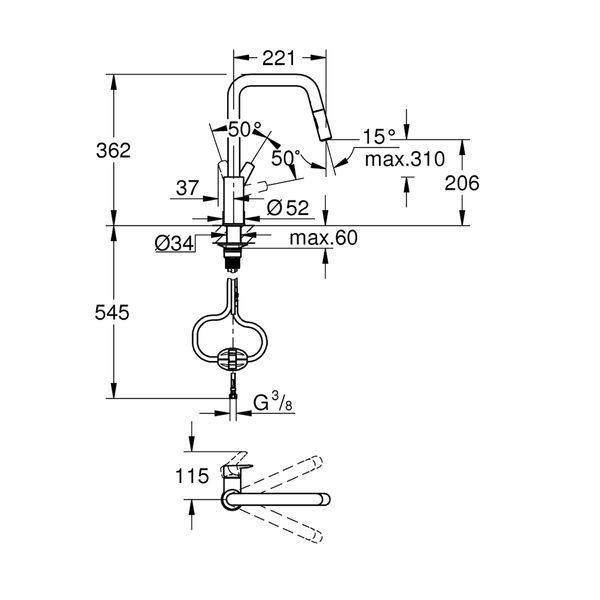 Змішувач для кухні з висувним виливом Grohe QuickFix Start 306312430 CV036257 фото