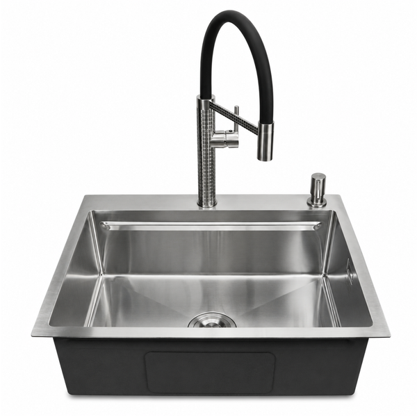Комплект кухонной мойки Kroner KRP Geb&uuml;rstet 63х50HM ST15 BLK SL43832 фото