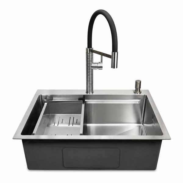 Комплект кухонной мойки Kroner KRP Geb&uuml;rstet 63х50HM ST15 BLK SL43832 фото