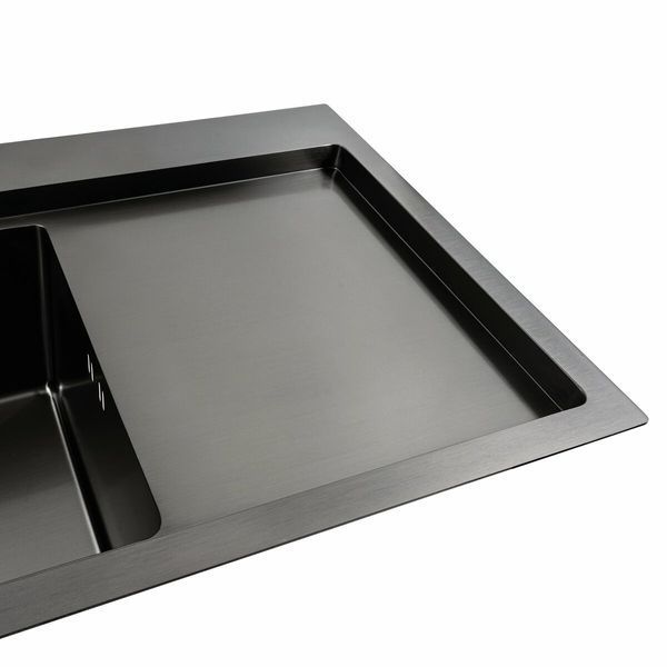 Кухонная мойка черная PVD 78*43 L Platinum Handmade (два отверстия, круглый сифон 3,0/0,8) 42230 фото