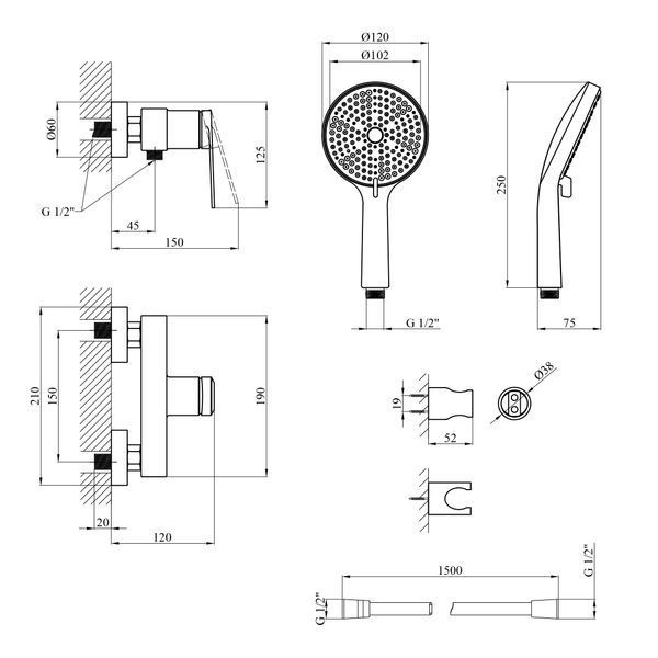 Змішувач для душу Kroner Element 211411-3801 CV035967 фото