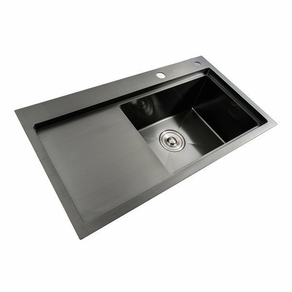 Кухонна мийка чорна PVD 78*43 R Platinum Handmade (два отвори, круглий сифон 3,0/0,8) 42231 фото
