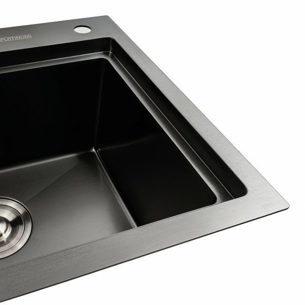Кухонна мийка чорна PVD 78*43 R Platinum Handmade (два отвори, круглий сифон 3,0/0,8) 42231 фото