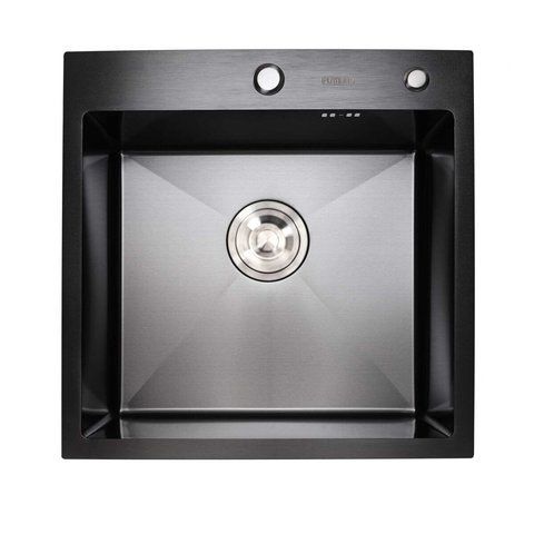 Кухонна мийка Platinum Handmade PVD чорна 500х500х220 (3,0/1,5 мм + дозатор в комплекті) 23568 фото
