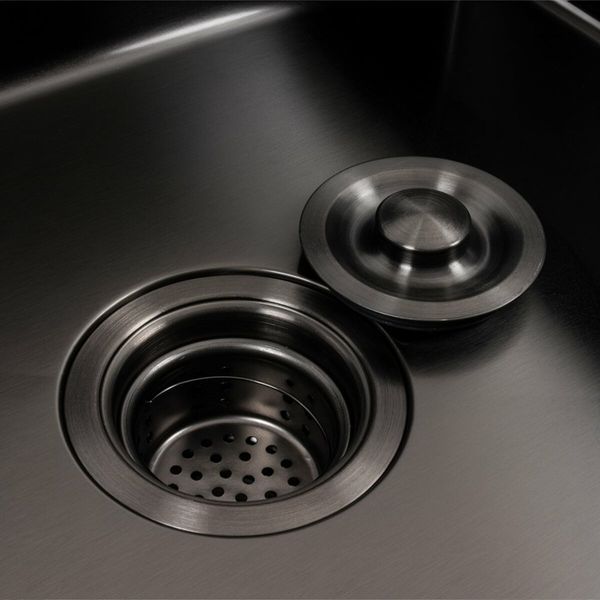 Кухонна мийка чорна 60*45 PVD Platinum Handmade (сифон круглий, 3.0/1.5) 45352 фото
