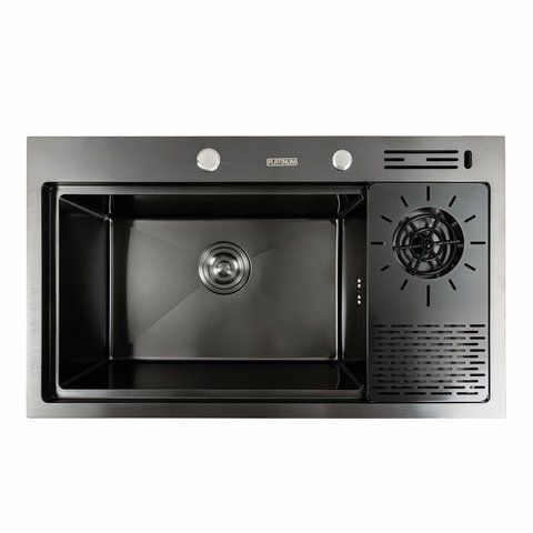 Комплект кухонной мойки 780x460x210 PVD Platinum со смесителем водопад pl42238 фото