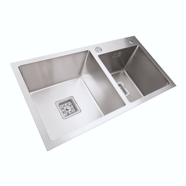 Мийка на дві чаші Platinum Handmade HDB 750х410х230 нержавійка (квадратний сифон, 3.0/1.0) 39750 фото