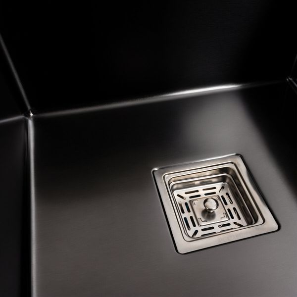 Мийка PVD Black Platinum Handmade 78*50B R (два отвори, квадратний сифон, 3.0/1.0 мм) 37687 фото