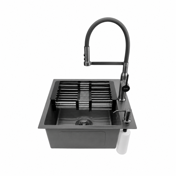 Комплект кухонної мийки Kroner KRP Schwarze 45х45HM PVD ST07 Grafite SL43374 фото