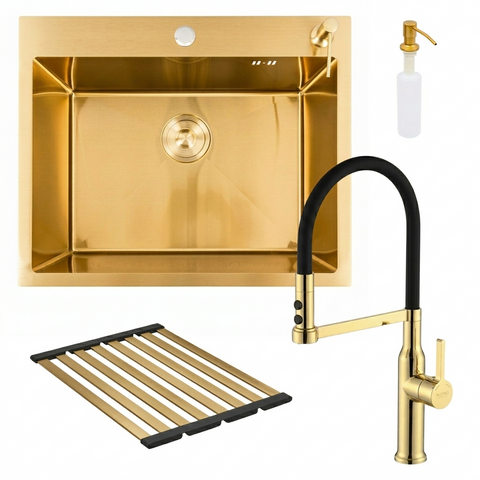 Комплект кухонної мийки Platinum 60*50 PVD ST4313 Gold SL2355 фото