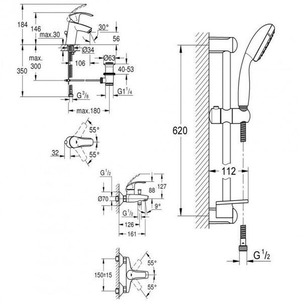 Набір змішувачів для ванни 3 в 1 Eurosmart (123238S), Grohe 123238S  фото