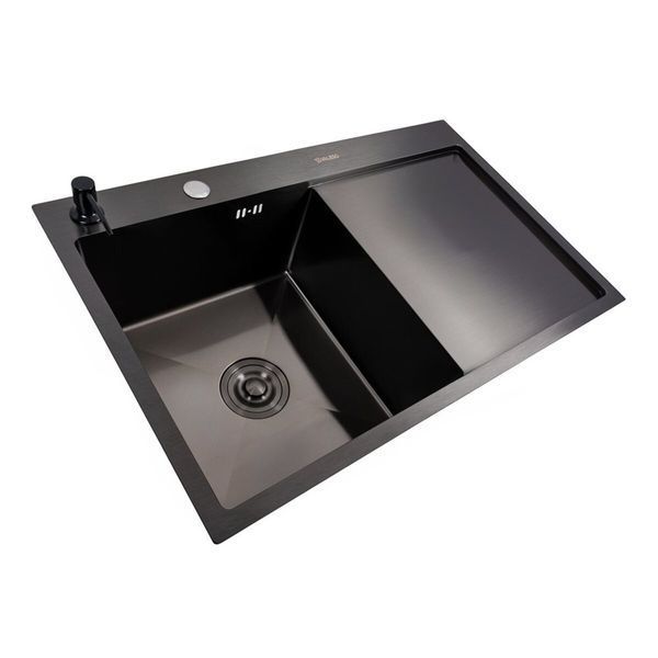 Кухонна мийка CM 78*50 L чорна PVD VALESO Handmade (круглий сифон 3,0/0,8) 45905 фото