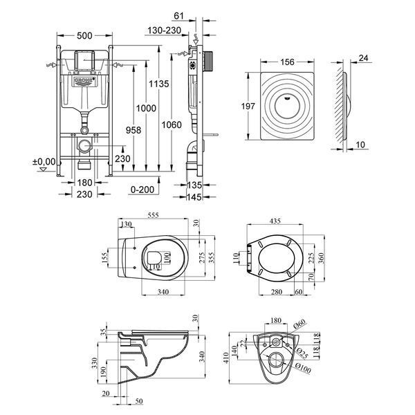 Комплект унитаза с инсталляцией 4 в 1 Grohe Solido Surf UA38971574A CV032250 фото
