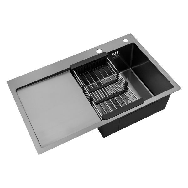 Комплект кухонной мойки Kroner KRP Schwarze - 7849RHM PVD ST4303 ST42176 фото