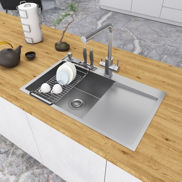 Накладна кухонна мийка з правим крилом Nett NS-7848(R) 84 фото