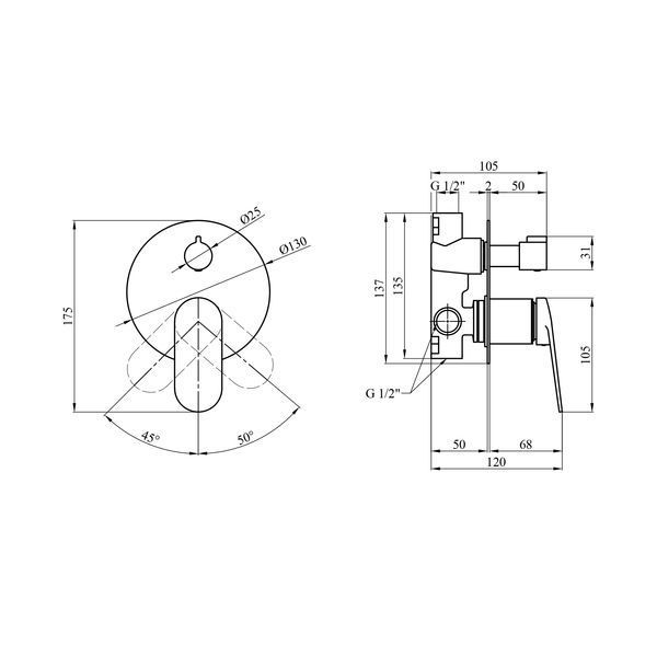 Смеситель скрытого монтажа для душа Kroner Element 211337-5301 CV035970 фото