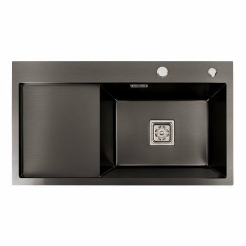 Мойка PVD Platinum Handmade 780x430x220 R черная (квадратный сифон, 3.0/1.0) 38091 фото