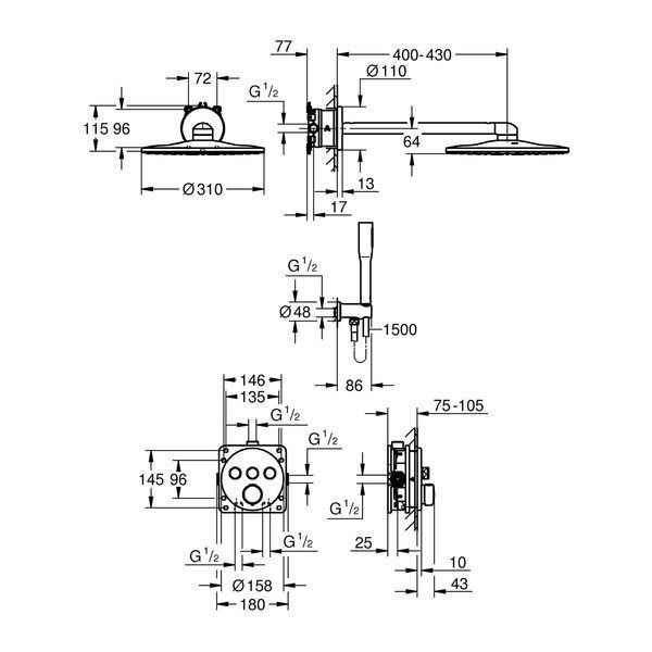 Душевая система скрытого монтажа термостатическая Grohe QuickFix Precision SmartControl 34874000 CV034568 фото
