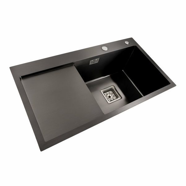 Мойка PVD Platinum Handmade 780x430x220 R черная (квадратный сифон, 3.0/1.0) 38091 фото