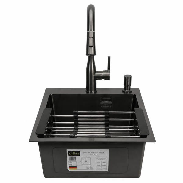 Комплект кухонної мийки Kroner KRP Schwarze 40х50HM PVD ST08 Grafite SL43821 фото
