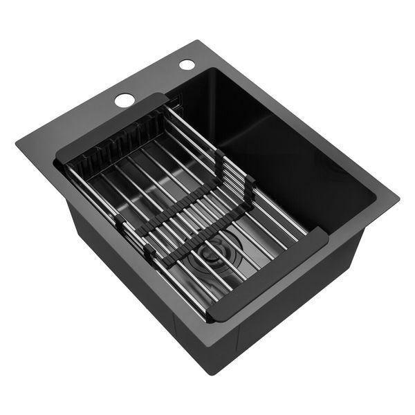 Комплект кухонної мийки Kroner KRP Schwarze 40х50HM PVD ST08 Grafite SL43821 фото