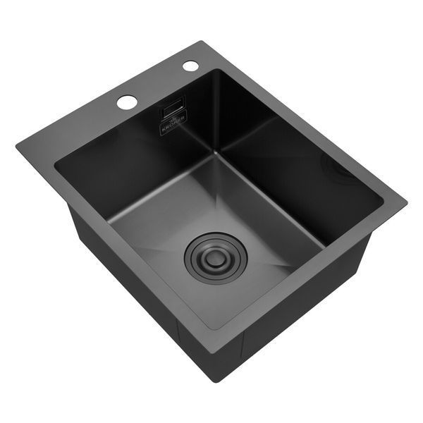 Комплект кухонної мийки Kroner KRP Schwarze 40х50HM PVD ST08 Grafite SL43821 фото