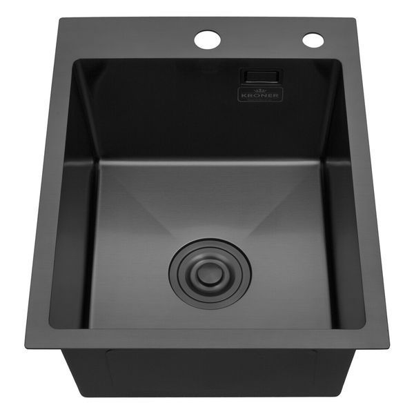 Комплект кухонної мийки Kroner KRP Schwarze 40х50HM PVD ST08 Grafite SL43821 фото