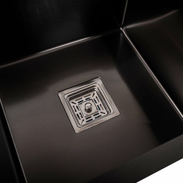 Кухонна мийка Platinum Handmade PVD HDB чорна 780х430х230 на дві чаші (квадратний сифон,3.0/1.0) 36732 фото