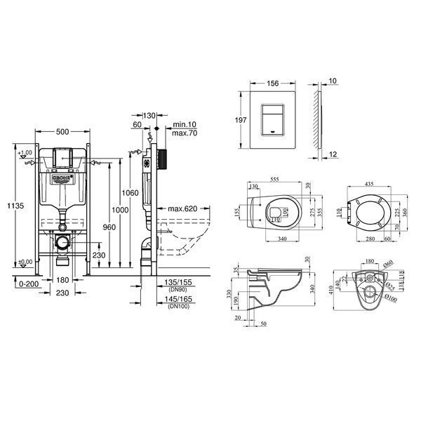 Комплект 4 в 1: Інсталяція Grohe Rapid SL 38840000 з панеллю змиву Even 38966000 + Унітаз безободковий A534UF Rimless з сидінням Slim Soft Close дюропласт (UA38840966A) CV033583 фото