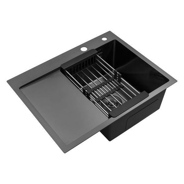 Комплект кухонной мойки Kroner KRP Schwarze 6350RHM PVD ST4303 SL42139 фото