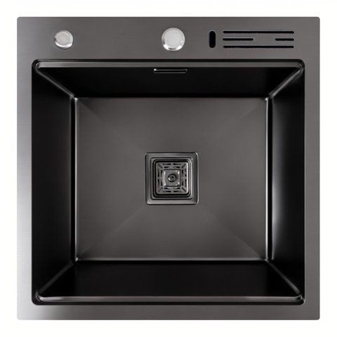 Кухонная мойка 50*50 PVD черная Platinum Handmade с подставкой для ножей 41546 фото