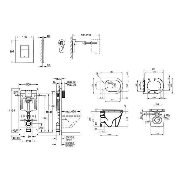Комплект 4 в 1: Инсталляция GROHE Solido 3 в 1 3884966Q + Унитаз безободковый Kroner Armada WHI513636 RIMLESS с сиденьем Slim Duroplast / Soft-close / Quick relase KA513636WHIR (3884966KA513636) CV033599 фото