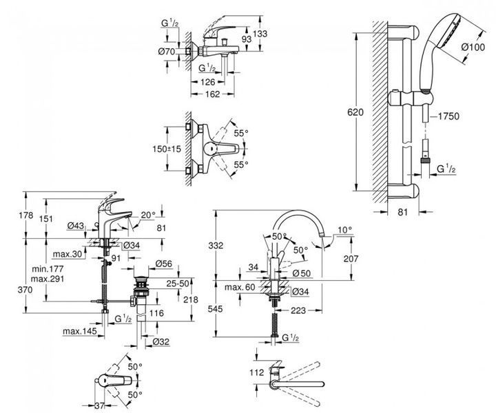 Набір змішувачів 4 в 1 BauCurve UA122218K0 Grohe UA122218K0 фото