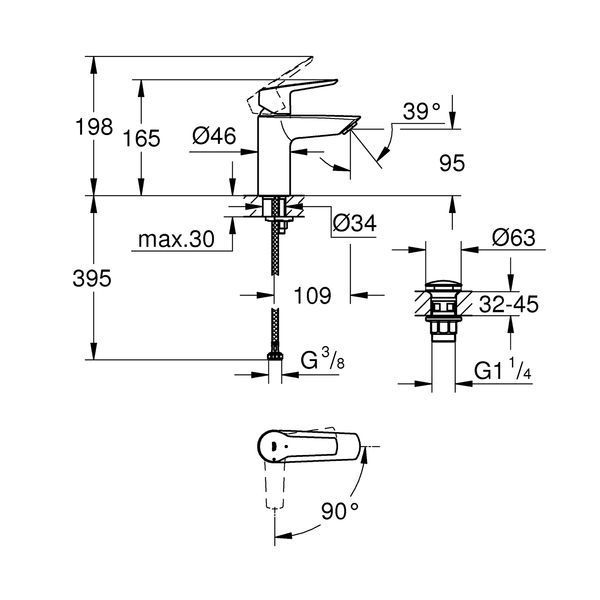 Змішувач для раковини Grohe QuickFix Start S-Size 23551002 з донним клапаном CV030580 фото
