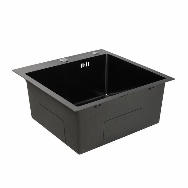 Кухонна мийка 50*50 PVD чорна Platinum Handmade (сифон круглий, 3,0/0,8) 42621 фото