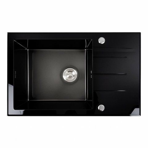 Кухонна мийка скляна CM 78*50 PVD Platinum Handmade чорна 47099 фото