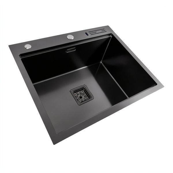 Кухонна мийка 60*50 PVD чорна Platinum Handmade з підставкою для ножів 41548 фото