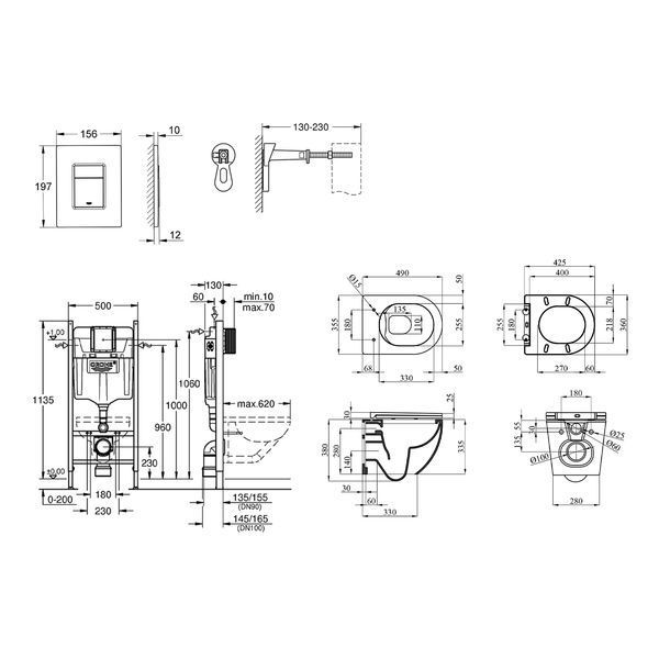 Комплект 4 в 1: Інсталяція GROHE Solido 3 в 1 3884966Q + Унітаз безобідковий Kroner Harz WHI493736 RIMLESS з сидінням Slim Duroplast/Soft-close/ Quick relase KH493736WHIR (3884966KH493736) CV033601 фото