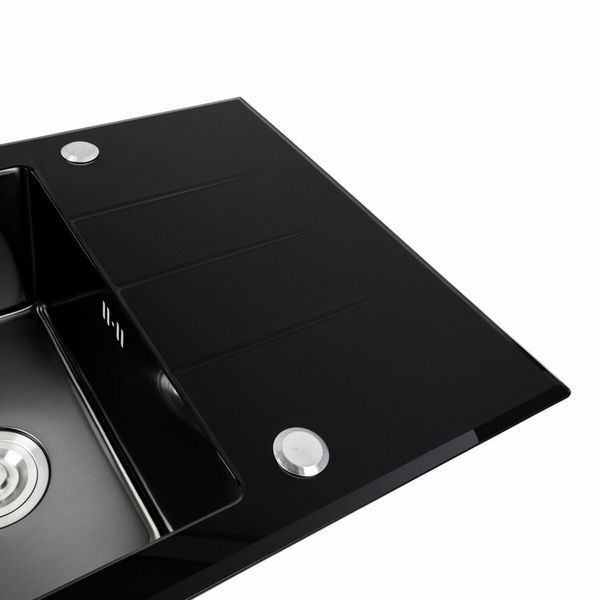 Кухонная мойка стеклянная CM 78*50 PVD Platinum Handmade черная 47099 фото