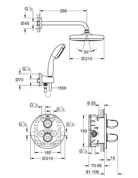 Душова система Grohtherm 1000 (34614001), Grohe 34614001 фото