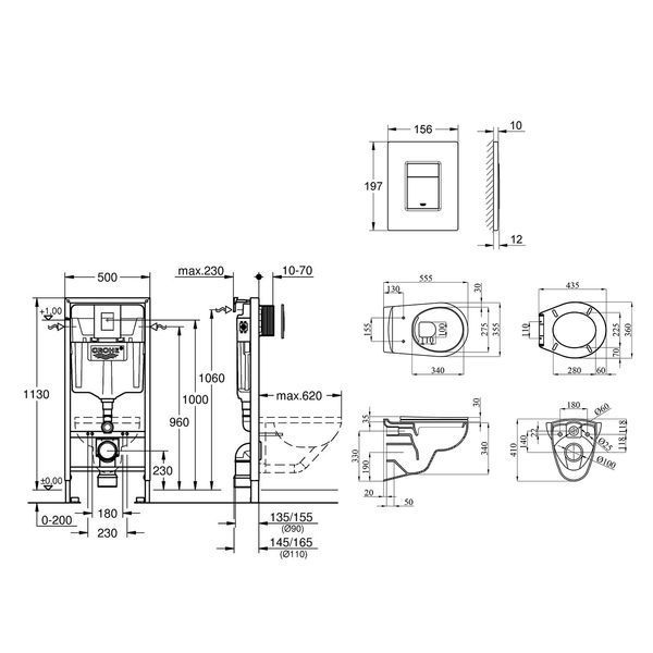 Комплект 4 в 1: Инсталяция Grohe Rapid SL 3 в 1 38772001 + Унитаз безободковый Kroner Armada WHI513636 RIMLESS с сиденьем Slim Duroplast / Soft-close / Quick relase (38772001KA513636) CV033815 фото