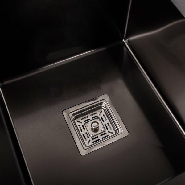 Кухонная мойка Platinum Handmade PVD HDB черная 780х480х230 на две чаши (квадратный сифон, 3.0/1.0) 36734 фото