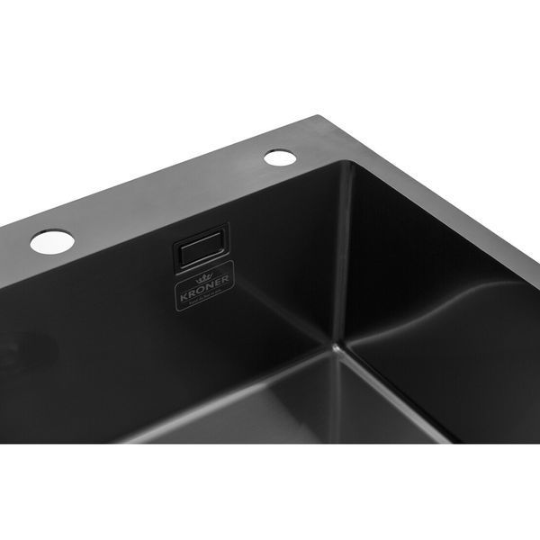 Комплект кухонної мийки Kroner KRP Schwarze 60х50HM PVD ST07 Grafite SL43877 фото