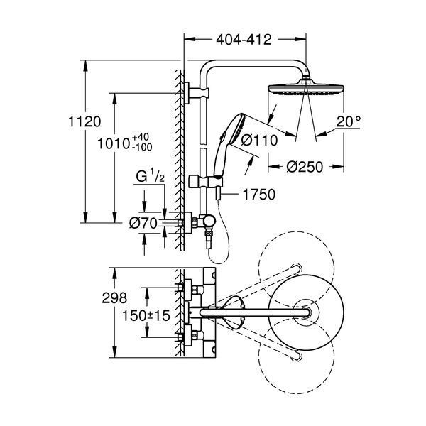 Душевая система термостатическая Grohe QuickFix Vitalio Start System 250 26678001 CV035123 фото