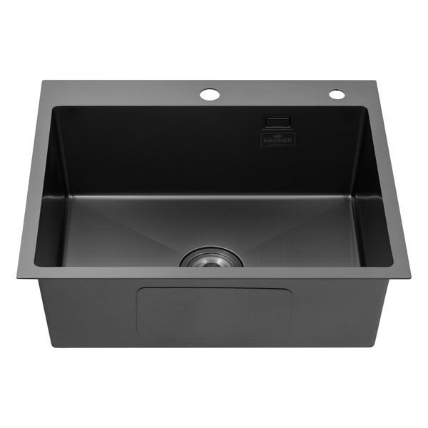 Комплект кухонної мийки Kroner KRP Schwarze 60х50HM PVD ST08 Grafite SL43839 фото