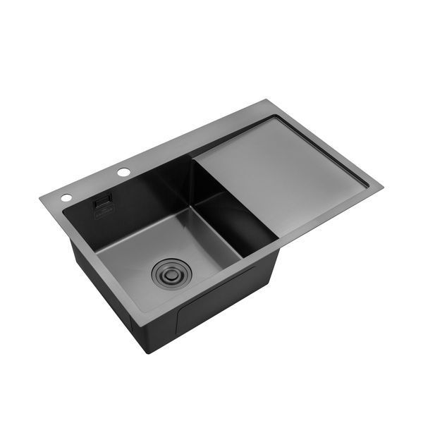Кухонна мийка Kroner KRP Schwarze - 7849LHM PVD (3.0/1.0 мм) CV025278 фото