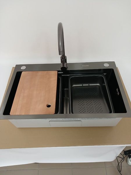 Мийка кухонна нержавіюча сталь PVD чорна Work station для кухні VALESO CM 75*46B Handmade 3.0/0.8 50068 фото