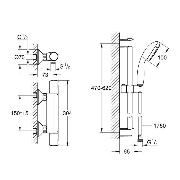 Смеситель термостатический для душа Grohe QuickFix Start Black UA303908T1 CV032753 фото