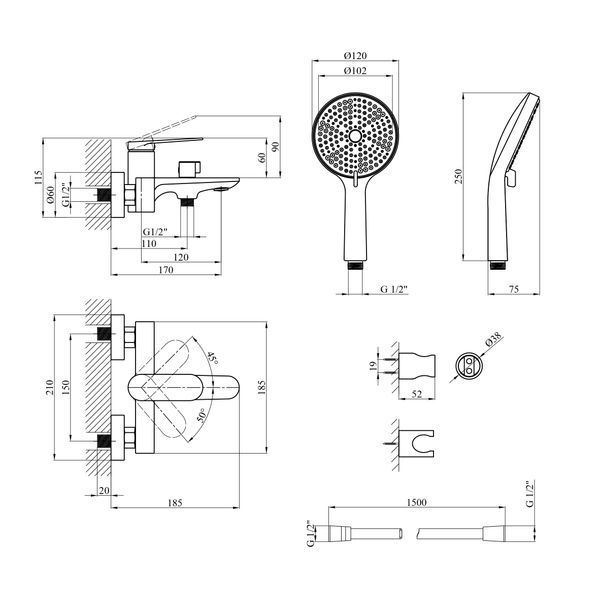 Смеситель для ванны Kroner Element 211315-5301 CV035953 фото